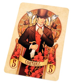 one game card, depicting a man wearing a suit and hat, with the word 'Couture' appearing on a banner