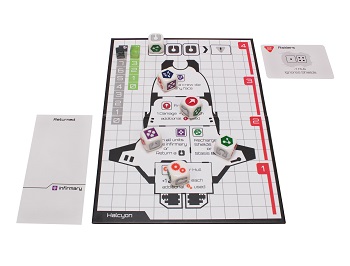 Deep Space D-6 setup with game board and dice