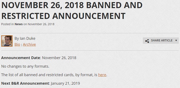 Banned and Restricted Announcement & Errata Bulletin
