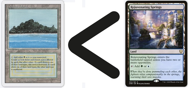 From left to right, Tropical Island, a lesser than sign, and Rejuvenating Springs