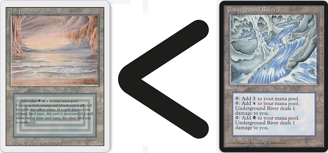 From left to right, Underground Sea, a lesser than sign, and Underground River