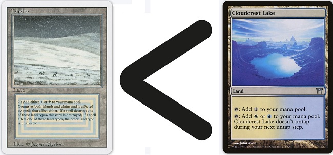 From left to right, Tundra, a lesser than sign, and Cloudcrest Lake