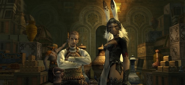 In-game image of Balthier and Fran from Final Fantasy XII